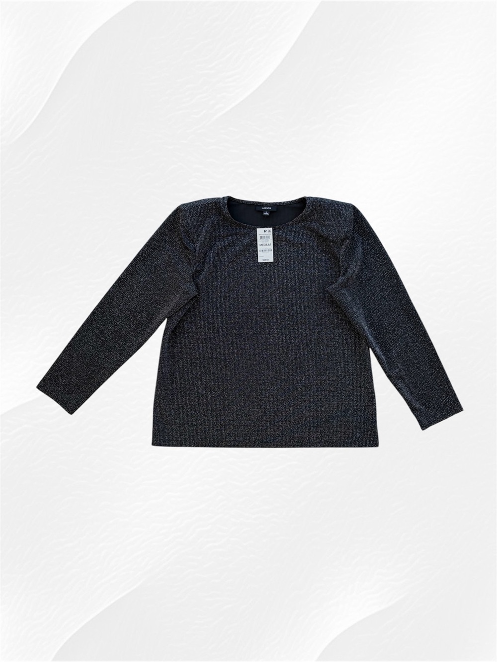 Alfani Winter Whites Black & Silver Glitter Crew Neck Long Sleeve Knit Blouse, M